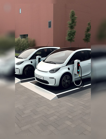 室外停车场新能源汽车在充电桩充电