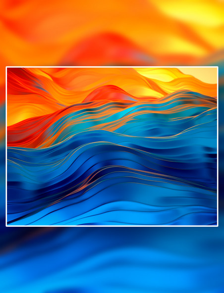 叠层抽象渐变曲线蓝橘色商务风数字艺术背景图
