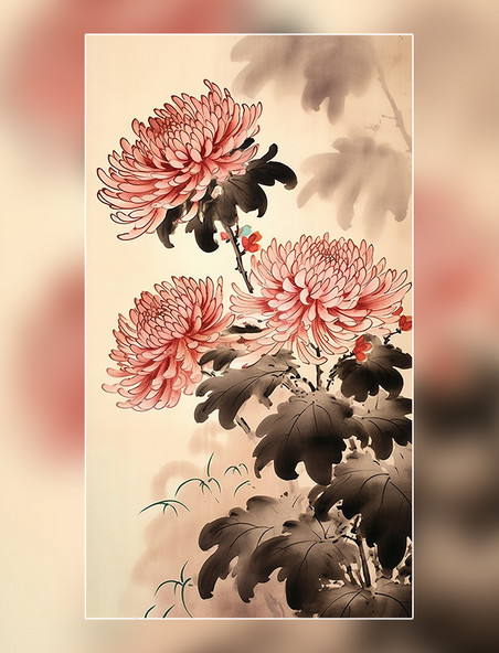 国风插画菊花中国水墨风格超细节中国水墨画传统绘画风格