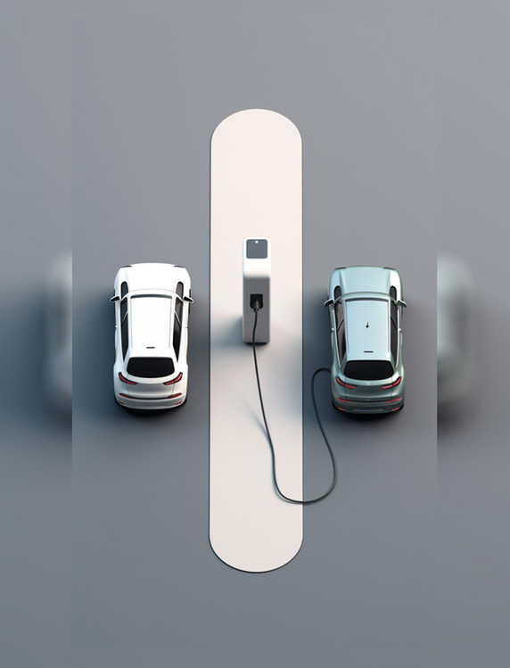新能源汽车在充电桩充电俯视图