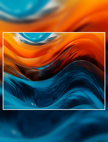 抽象极简风渐变曲线蓝橙色磨砂玻璃质感商务背景图