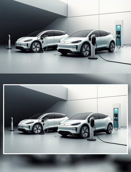新能源汽车在充电桩充电横图室内