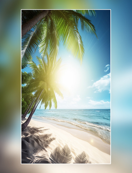 夏日海边沙滩椰子树场景摄影