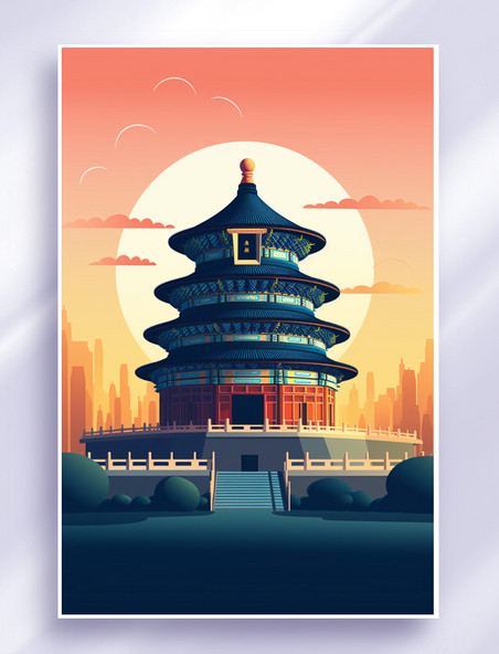 地标建筑扁平矢量城市插画天坛北京