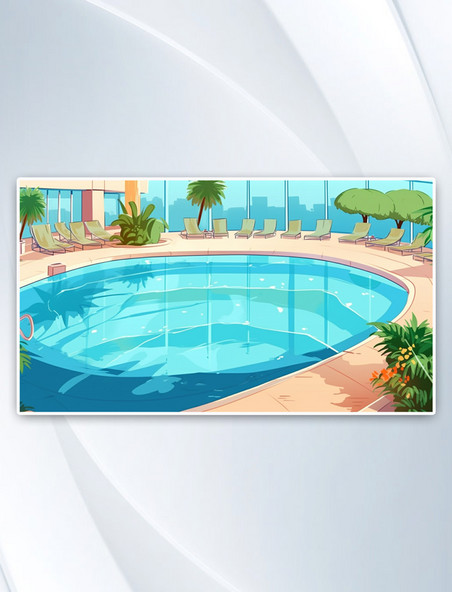 AI绘画度假夏天游泳池背景插图
