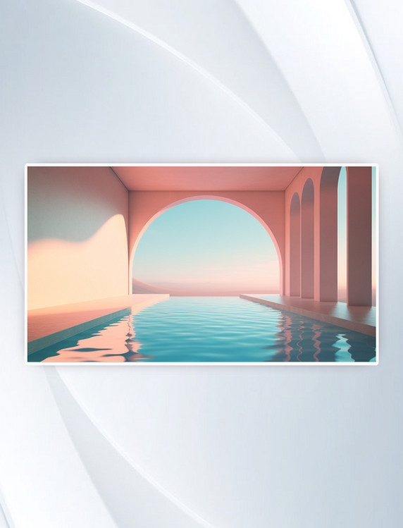 夏天粉蓝色室内场景泳池水池