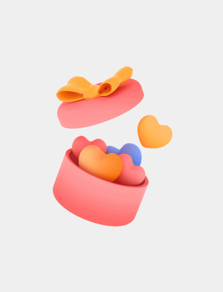 粉色立体情人节爱心礼盒3D立体动图gif