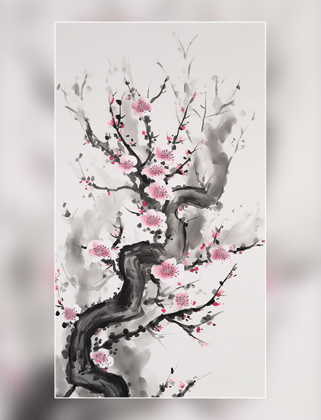 梅花中国水墨风格超细节国风插画中国水墨画传统绘画风格