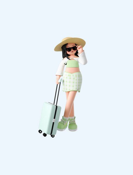 夏天3D立体时尚人物度假旅行拖行李箱
