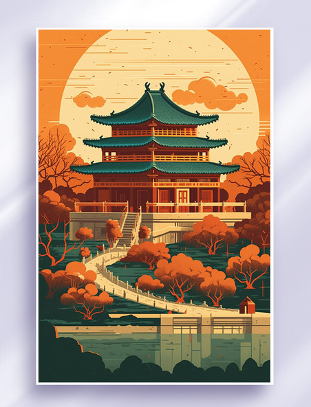 北京城市插画扁平风景数字艺术
