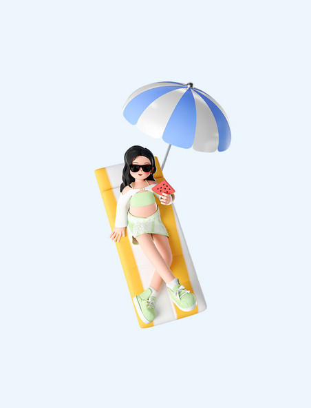 夏天海边沙滩3D立体时尚人物度假躺着休息
