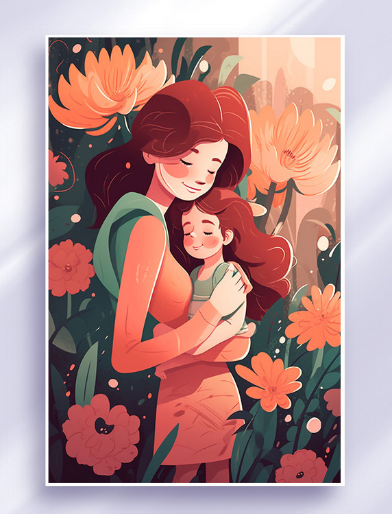 母亲节人物母亲母子扁平插画海报风格