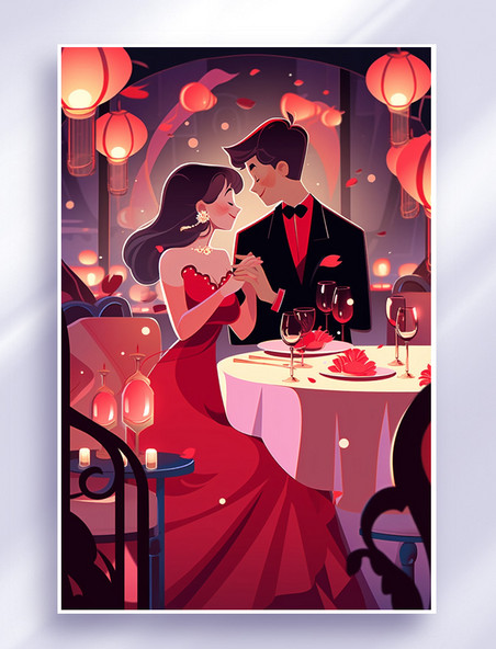520情人节情侣约会浪漫酒杯插画