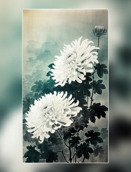 国风插画传统绘画风格中国水墨风格超细节花朵菊花中国水墨画