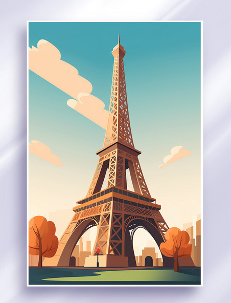 地标建筑扁平矢量卡通插画国外建筑法国巴黎铁塔