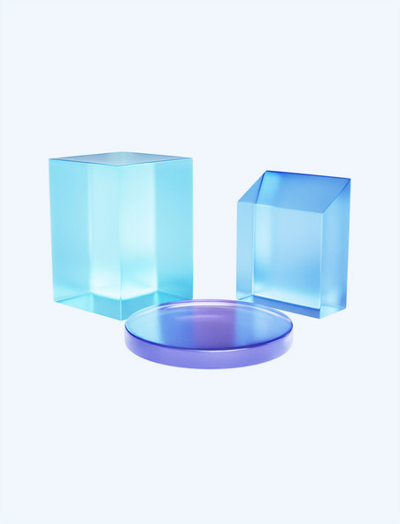 3D立体玻璃质感几何装饰元素