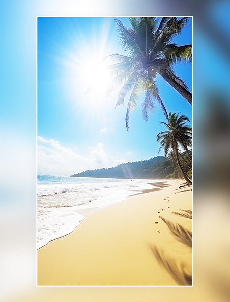 海边沙滩阳光椰子树夏日场景摄影