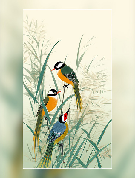 兰花和鸟中国水墨画传统绘画风格国风插画中国风中国水墨风格超细节