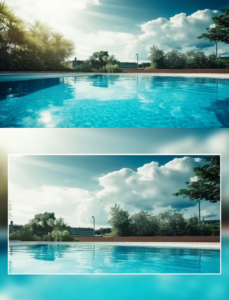 泳池蓝色水面夏日场景摄影
