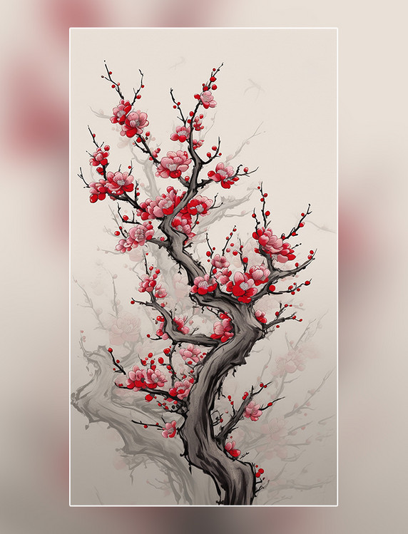 梅花中国风格艺术插图水墨