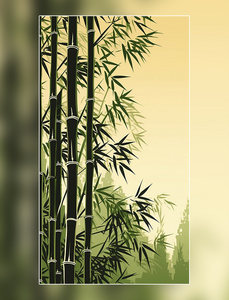 超细节中国水墨画竹子国风插画传统绘画风格中国水墨风格图片_潮