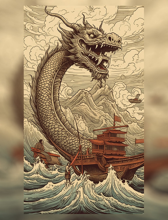 端午端午节龙舟场景古风抽象风格航海航行