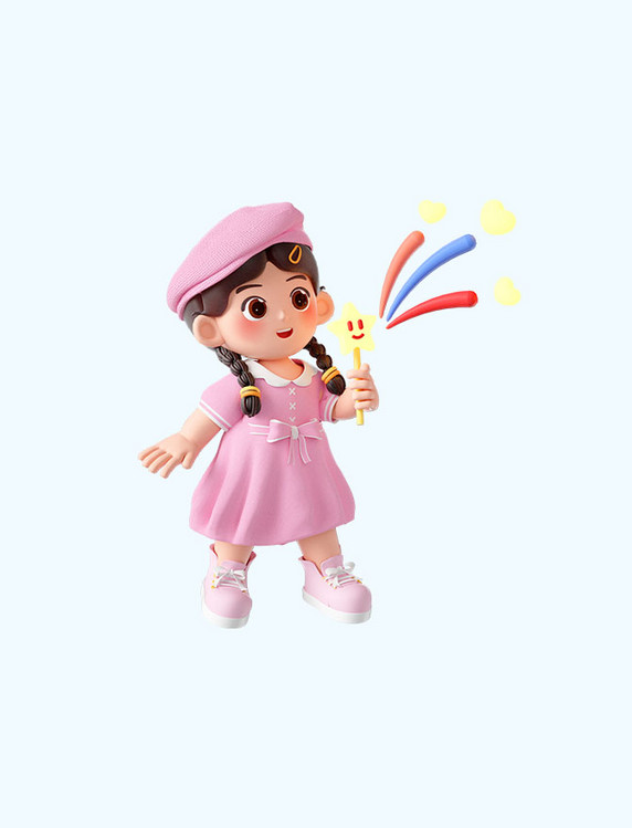 儿童节3D立体可爱人物拿荧光棒