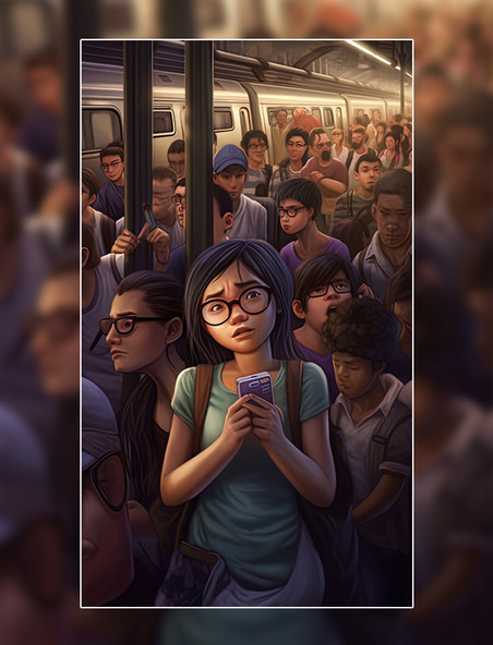 下班坐地铁疲惫女孩上班白领早高峰上班早八挤地铁