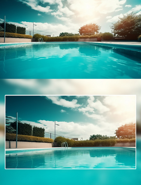 泳池夏日阳光明媚绿植场景摄影