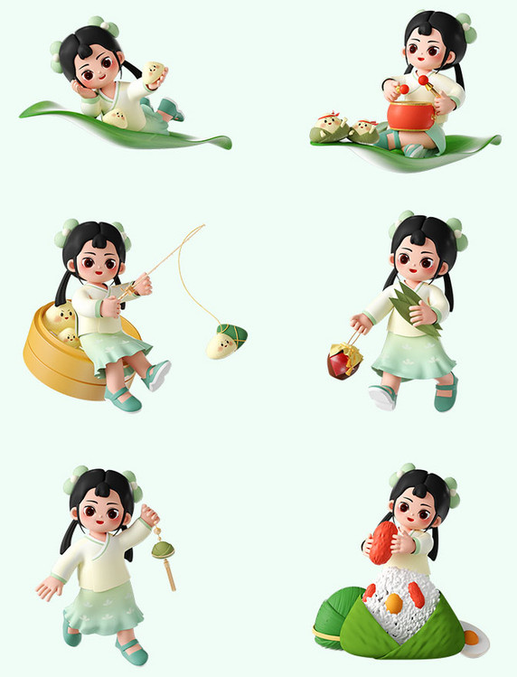 端午节3D立体人物和粽子套图