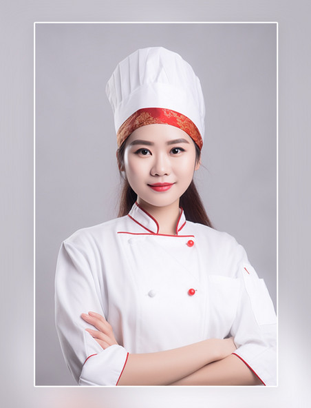 身穿白色厨师服装的女性厨师人像摄影