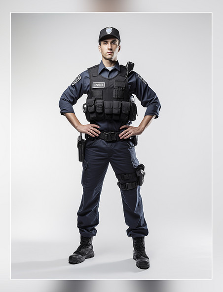 一张警察照片全身照成年男性站立穿着警服人像摄影风格