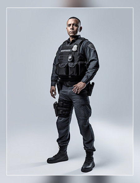 全身照警察照片成年男性站立穿着警服人像摄影风格