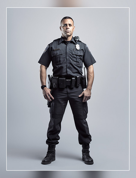 超酷的警察照片全身照成年男性站立穿着警服人像摄影风格