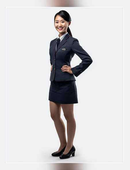 机场服务人员高铁服务人员职业服装女生照片美女专业人员全身照摄影图人像摄影
