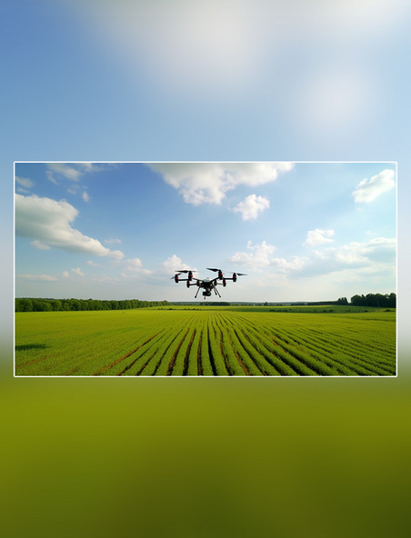 无人机机械化农业场景摄影阳光明媚绿色春天蓝天高清摄影图