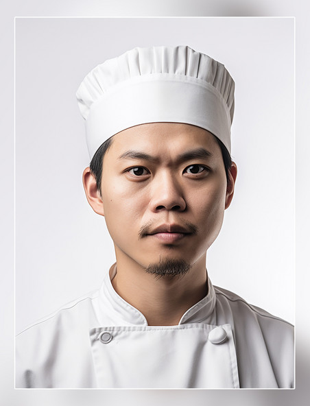 厨师一张厨师长的照片亚洲面孔男性全身照戴着厨师帽人像摄影
