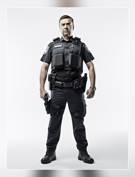 人像摄影风格一张警察照片全身照成年男性站立穿着警服