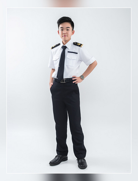 小男孩很酷人像摄影风格小小飞行员一张飞行员照片亚洲面孔男生全身照穿着专业服装