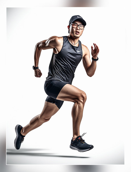 运动员照片全身照成年男性奔跑姿势穿着运动衣人像摄影风格
