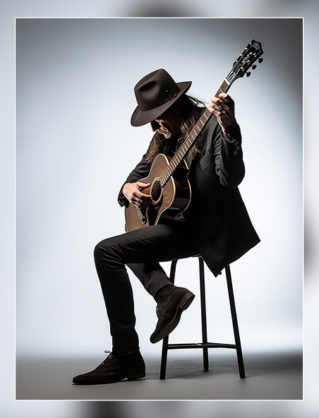 民谣乐队吉他酒吧歌手超酷的一张照片男性拿着吉他弹奏唱歌人像摄影风格