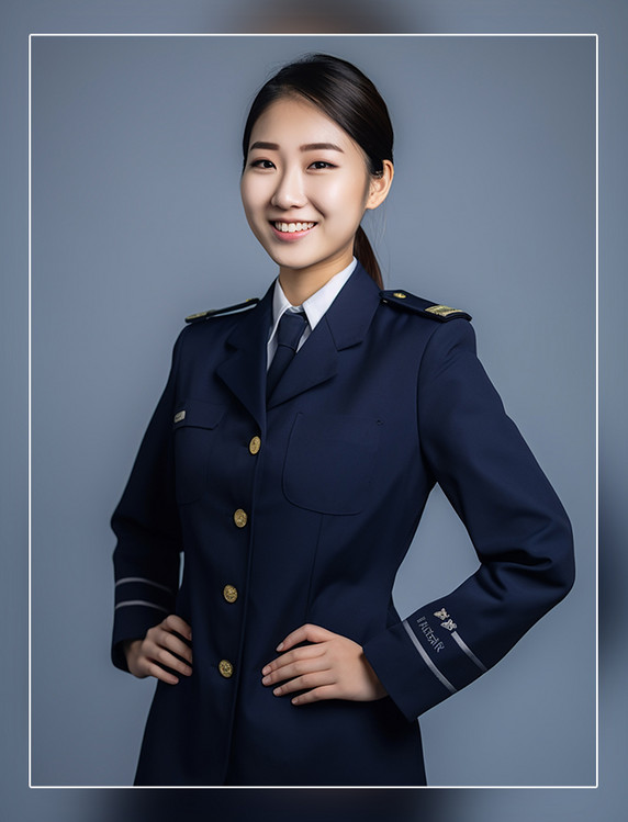 女飞行员的照片亚洲面孔女性全身照专业服装微笑人像摄影风格