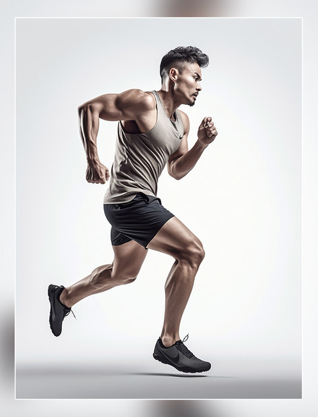 人像摄影风格一张运动员照片全身照成年男性奔跑姿势穿着运动衣