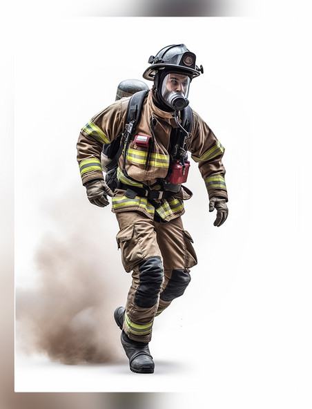奔跑的专业消防员照片全身照穿着消防服成年男性人像摄影风格