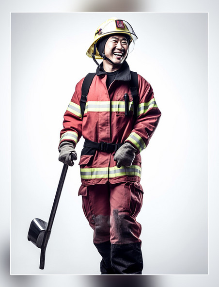专业消防员照片全身照穿着消防服成年男性人像摄影风格