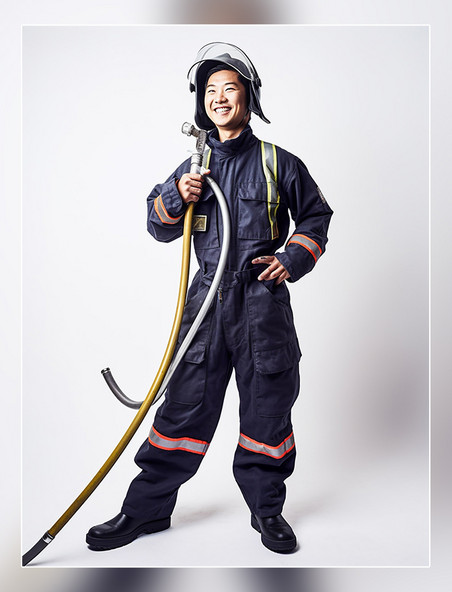 专业消防员人像摄影风格照片全身照穿着消防服成年男性