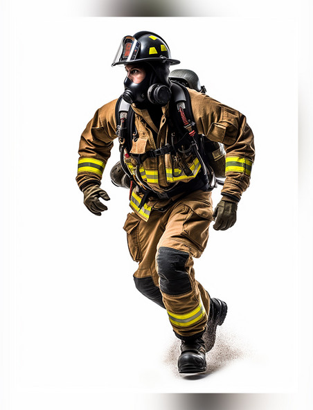 奔跑的专业消防员照片全身照穿着消防服像摄影风格