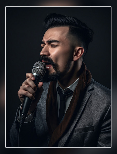 歌手超酷的一张照片男性拿着话筒唱歌人像摄影风格