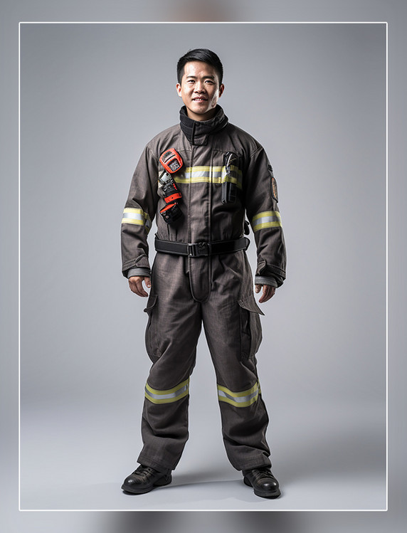 站立的专业消防员照片全身照穿着消防服成年男性人像