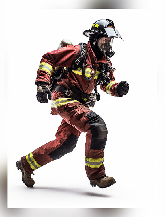 全身照奔跑的专业消防员照片穿着消防服成年男性人像摄影风格
